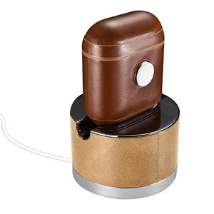 Leather Earphone Case Gyro Box For AirPods Brown